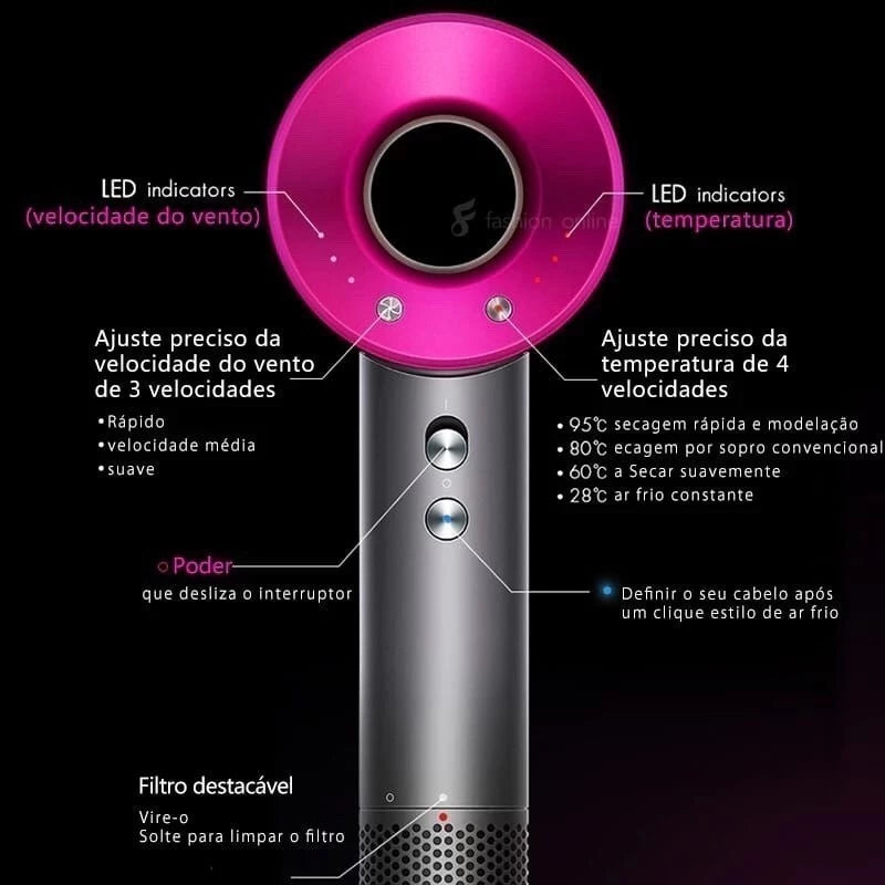 Secador de Cabelo Supersônico Profissional 5 em 1 – Potência, Brilho e Secagem Rápida