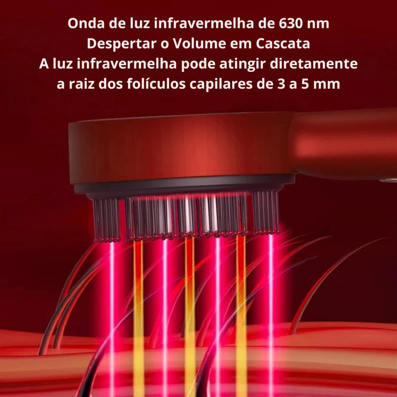 Escova Massageadora Capilar com Luz Vermelha – Estimula Crescimento e Reduz Queda dos Fios