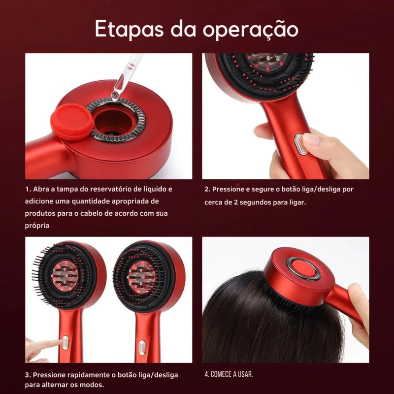 Escova Massageadora Capilar com Luz Vermelha – Estimula Crescimento e Reduz Queda dos Fios